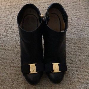 Ferragamo Black Leather Ankle Booties Size 37 7